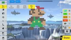 A level editor with a low resolution drawing of a plumber in green overalls